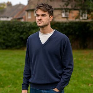 UK Simpson Piccadily Pure Cashmere V Neck Sweater Mens Sz L VTG Charcoal Luxury